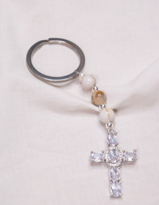 Porte clé - Beige & Argent