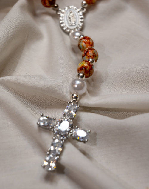 Chapelet Orange & Argenté