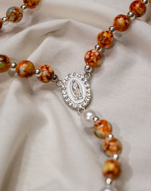 Chapelet Orange & Argenté